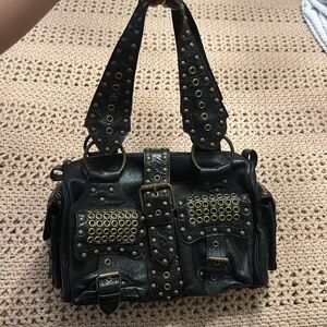 COPY - Vintage black studded leather bag by Betsey Johnson.